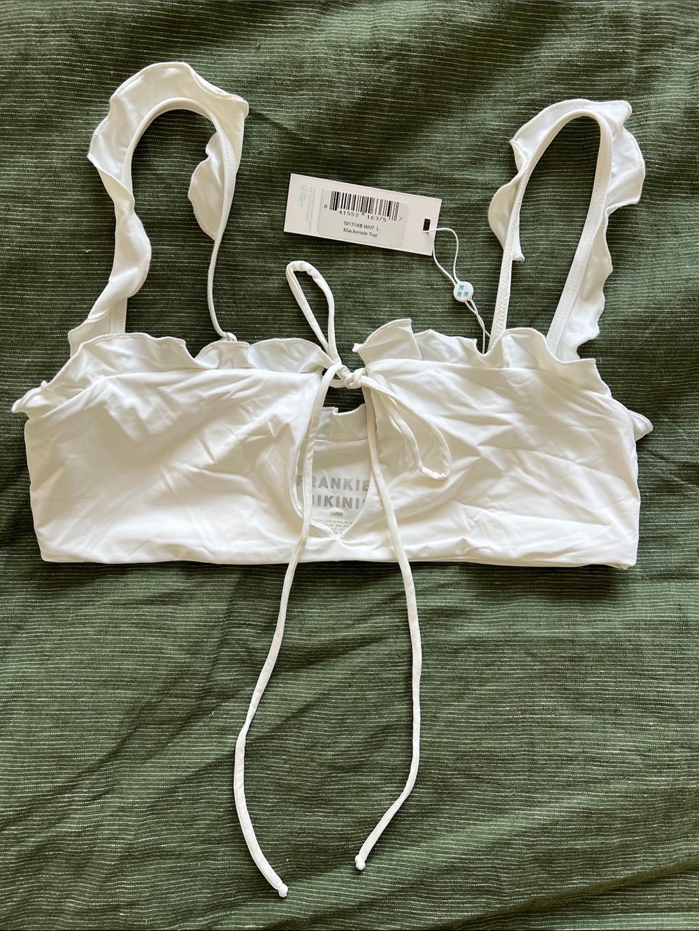 Frankie's Bikinis White Ruffle Tie-Back Bikini Top